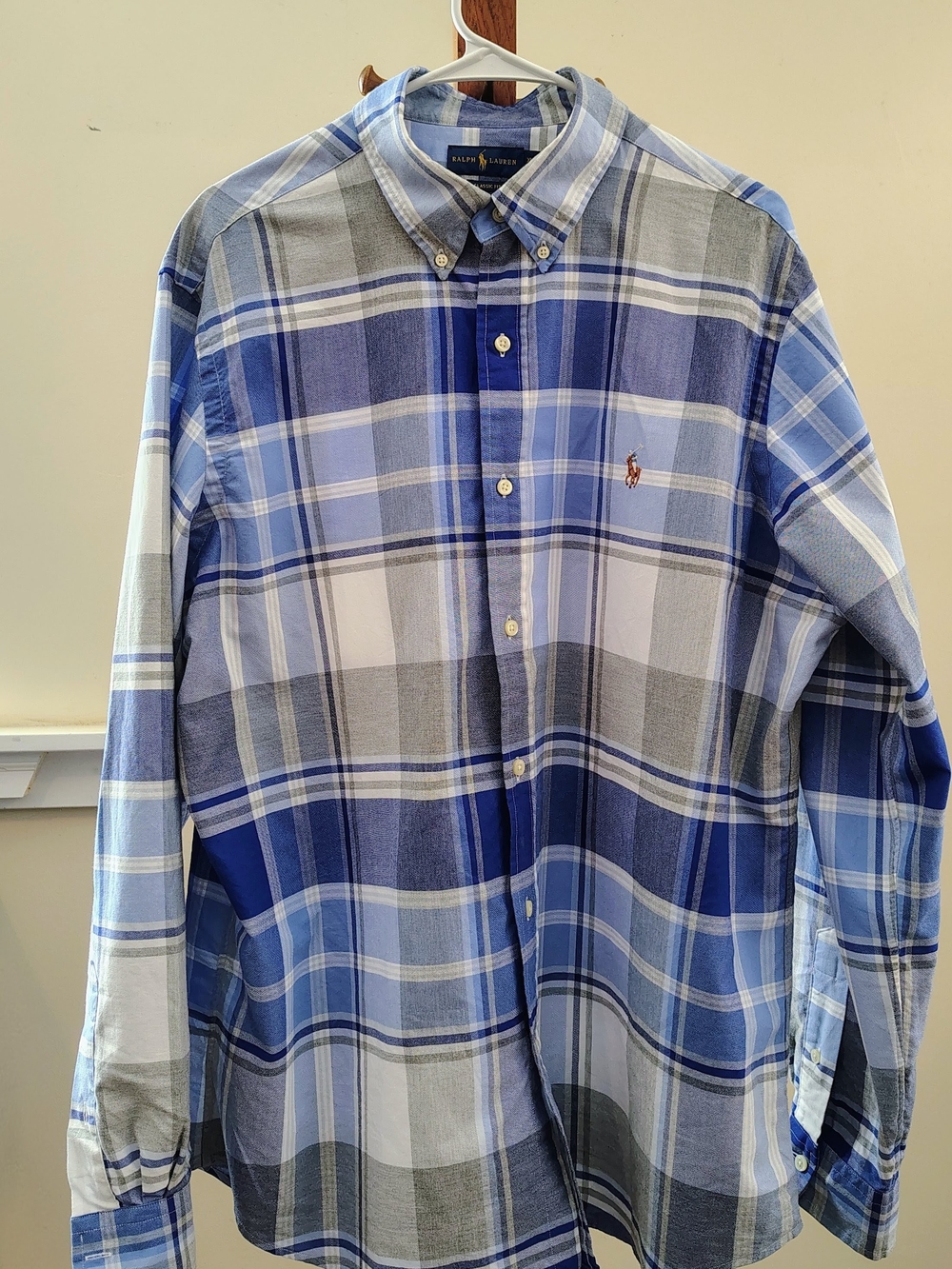 Ralph Lauren Blue and White Plaid Button-Down Shirt